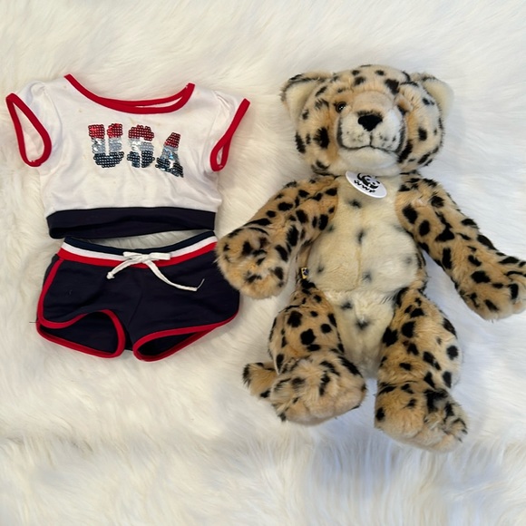 EUC 2007 Build A Bear BAB Cheetah Plush Stuffed Toy in USA Olympic Outfit - Picture 2 of 16